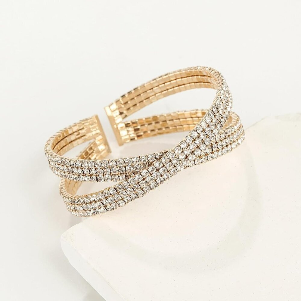 Sparkly Multi-Layer Cross Rhinestone Crystal Cuff… - image 3